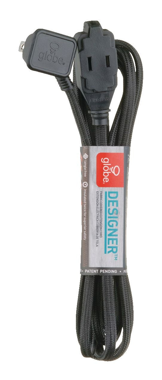 9-ft 16/2 Fabric Extension Cord, Right Angle Plug, 3 Outlets, Black B2P5 - product image 1