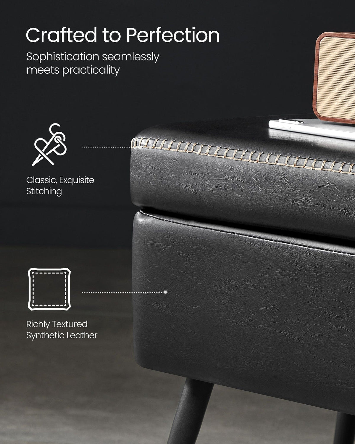 Home Mid-Century Ink Black Ottoman Storage Bench A7Z2 - product image 6