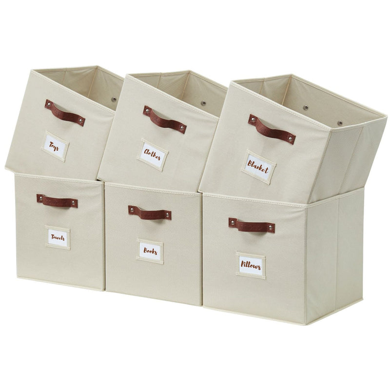 Collapsible Storage Cube with Label, 11-in, 6-pk, Beige H7L3