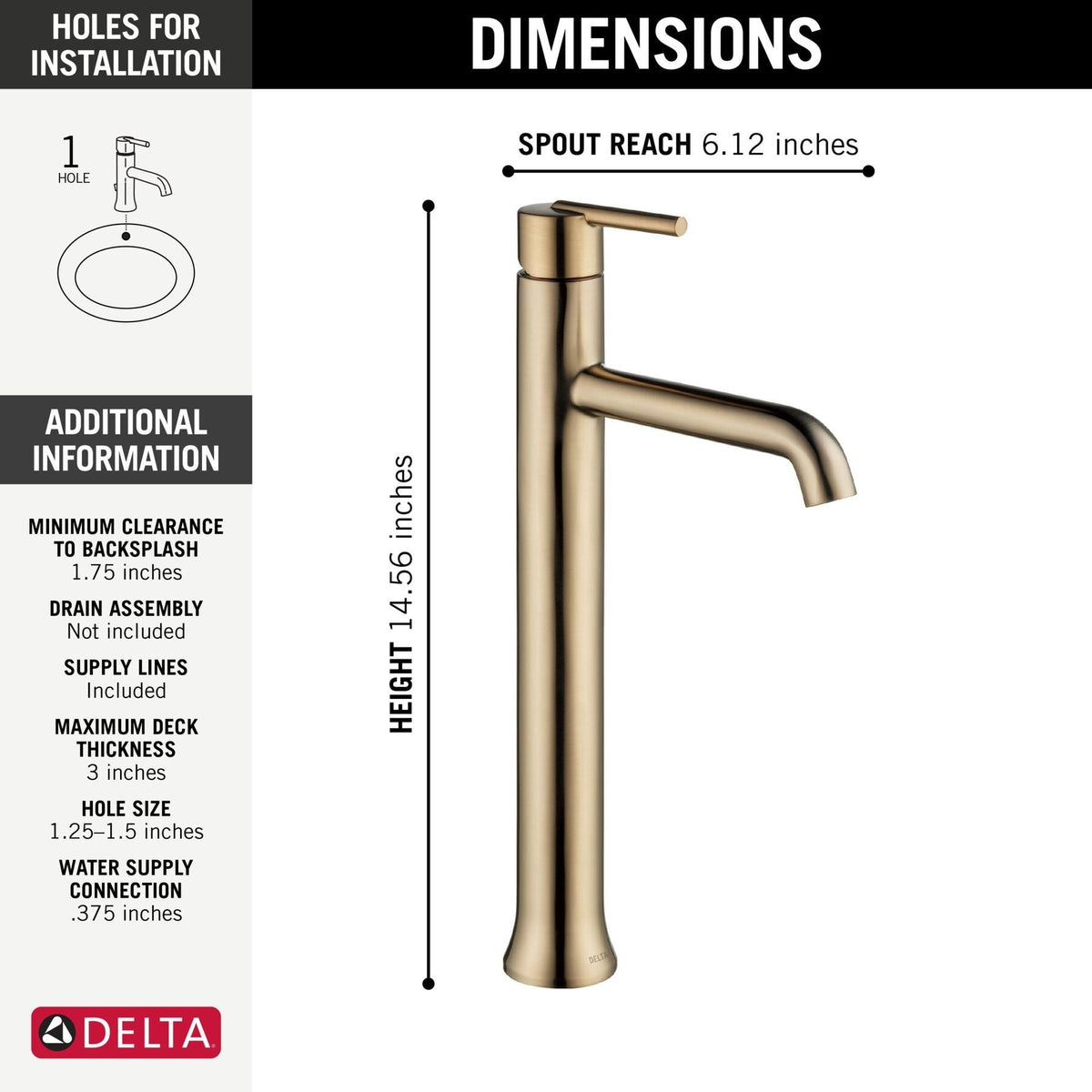 1-Handle Vessel Lavatory Faucet, Champagne Bronze F6Y1 - product image 3