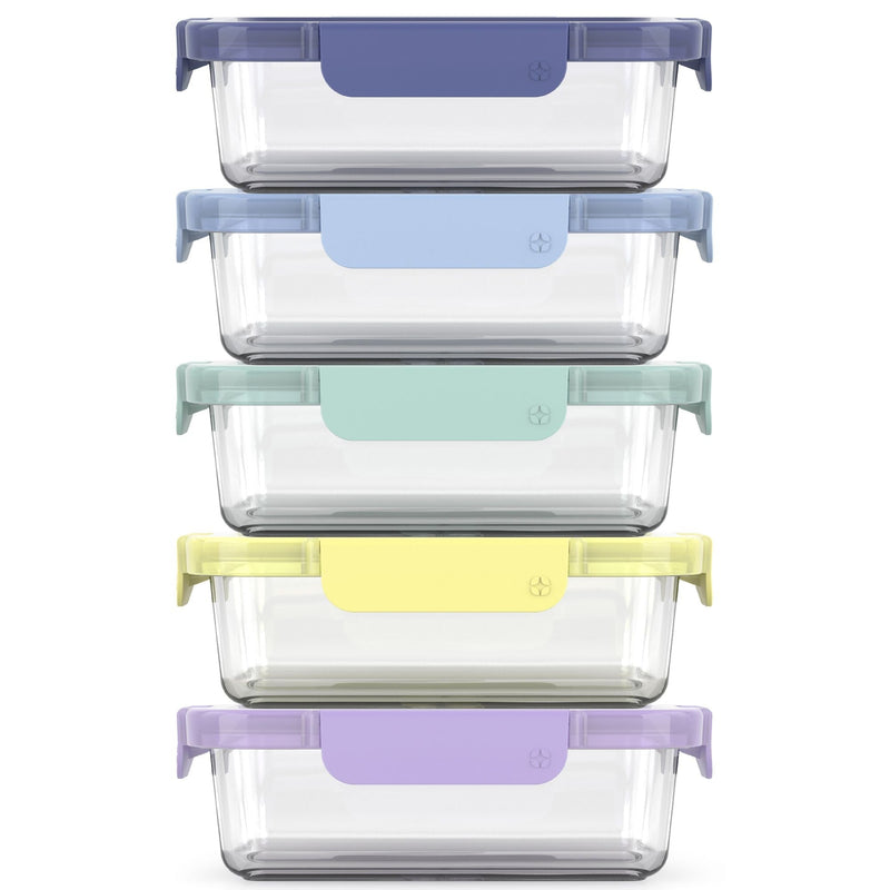 Colour Lock Glass Meal Prep Food Storage Container Set with Leakproof Lids, 10-pc D3T8