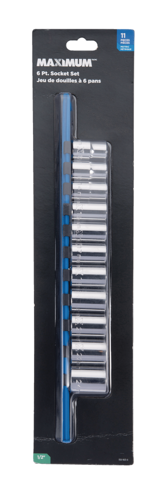 1/2-in Drive 6 Pt. Socket Set, Metric, Nickel-Chrome Plating, 11-pc J2Q4