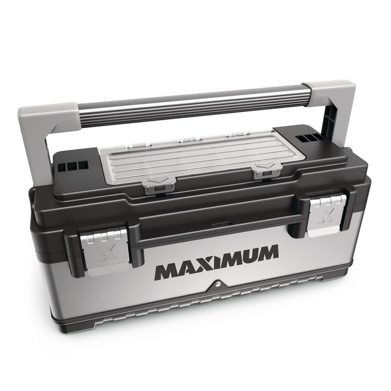 Portable Plastic & Metal Tool Box with Removable Tray & Organizer, Black, 20-in E0M8