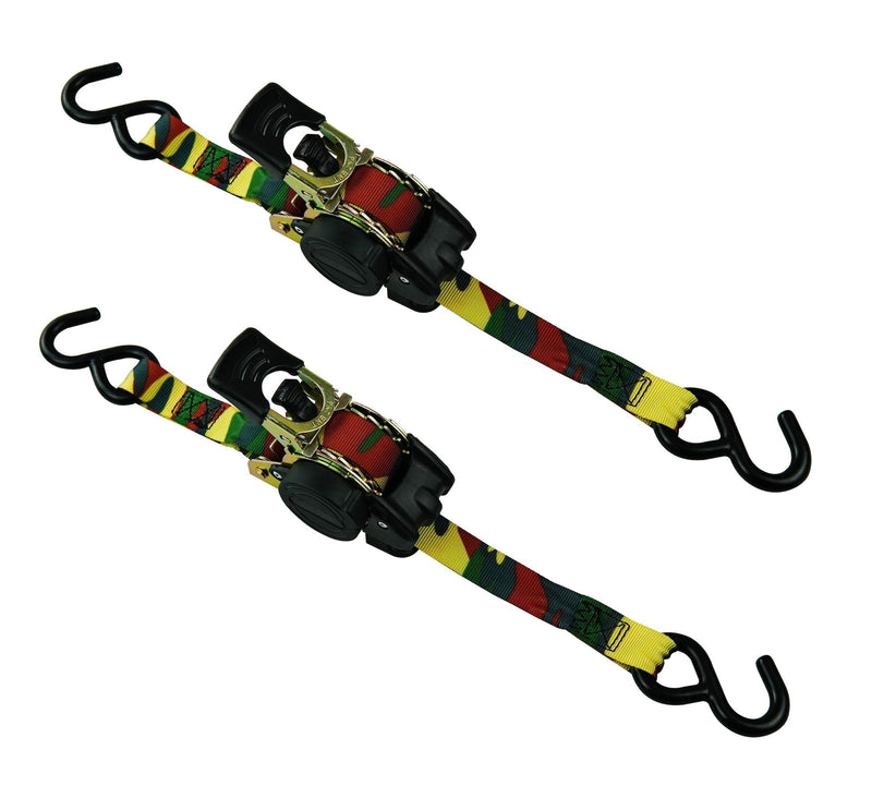 1,200-lb Retractable Camo Ratchet Tie Down Straps, 1-in x 10-ft, 2-pk J5L5