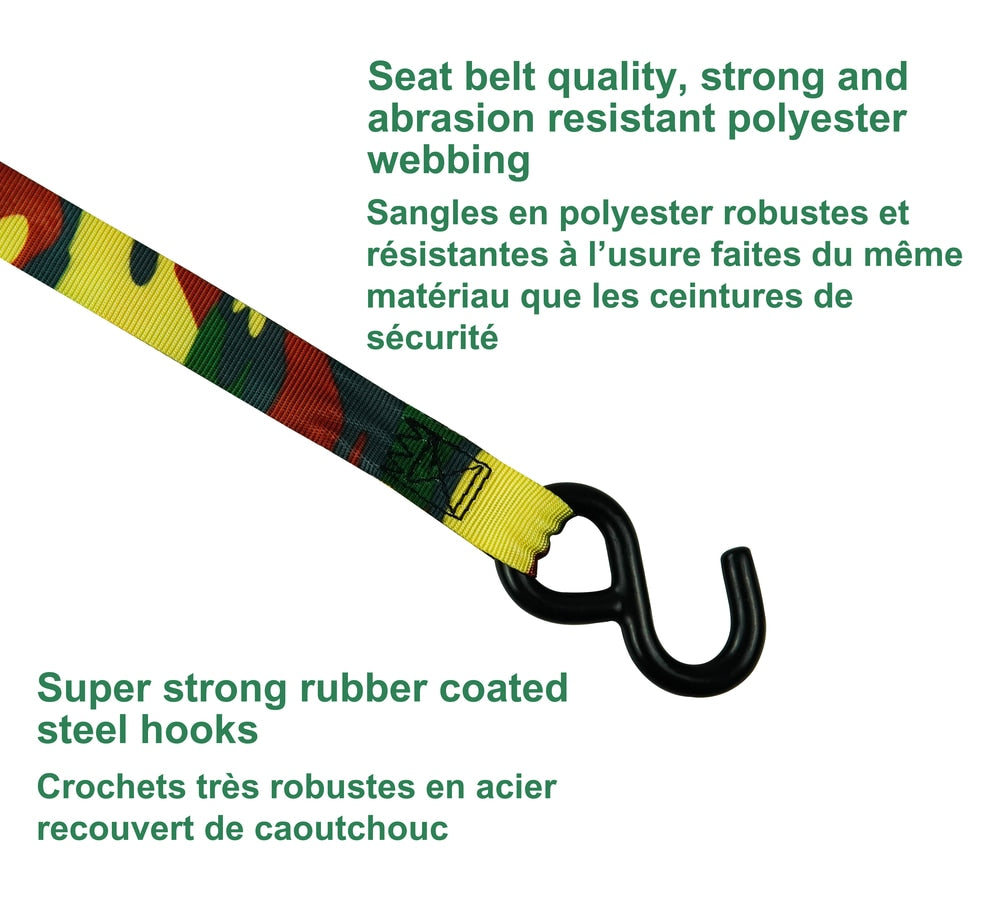 1,200-lb Retractable Camo Ratchet Tie Down Straps, 1-in x 10-ft, 2-pk J5L5 - product image 5