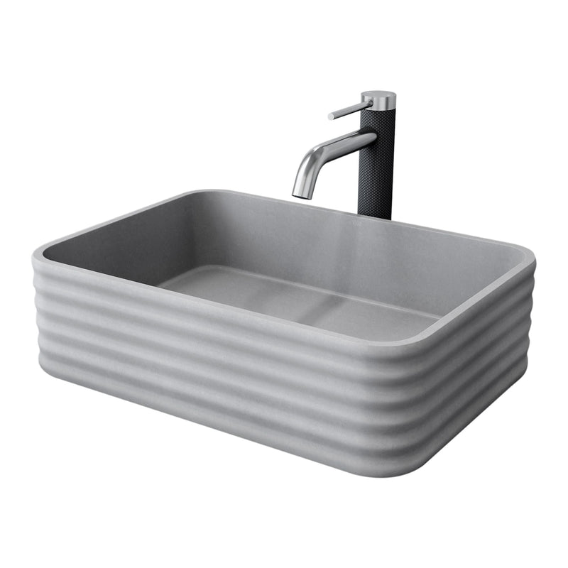 Cadman ConcretoStone Grey Bathroom Sink/Basin Set with Lexington Faucet and Rectangular Vessel Y0H4