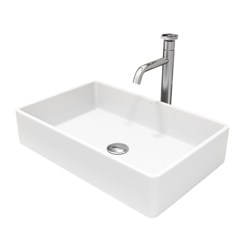 Magnolia MatteStone White Bathroom Sink/Basin Set with Ruxton Faucet and Rectangular Composite Vessel G7G4